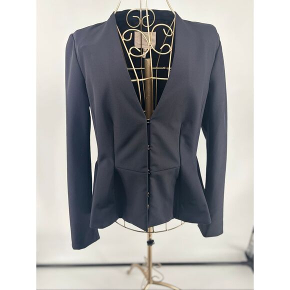 REBECCA TAYLOR Black Peplum Jacket Hook Eye Closure Blazer Women’s Size 6 - Picture 8 of 13